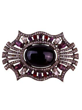 Vintage Women’s Gold Tone & Silver Tone Rhinestone Oval Brooch Adjustable